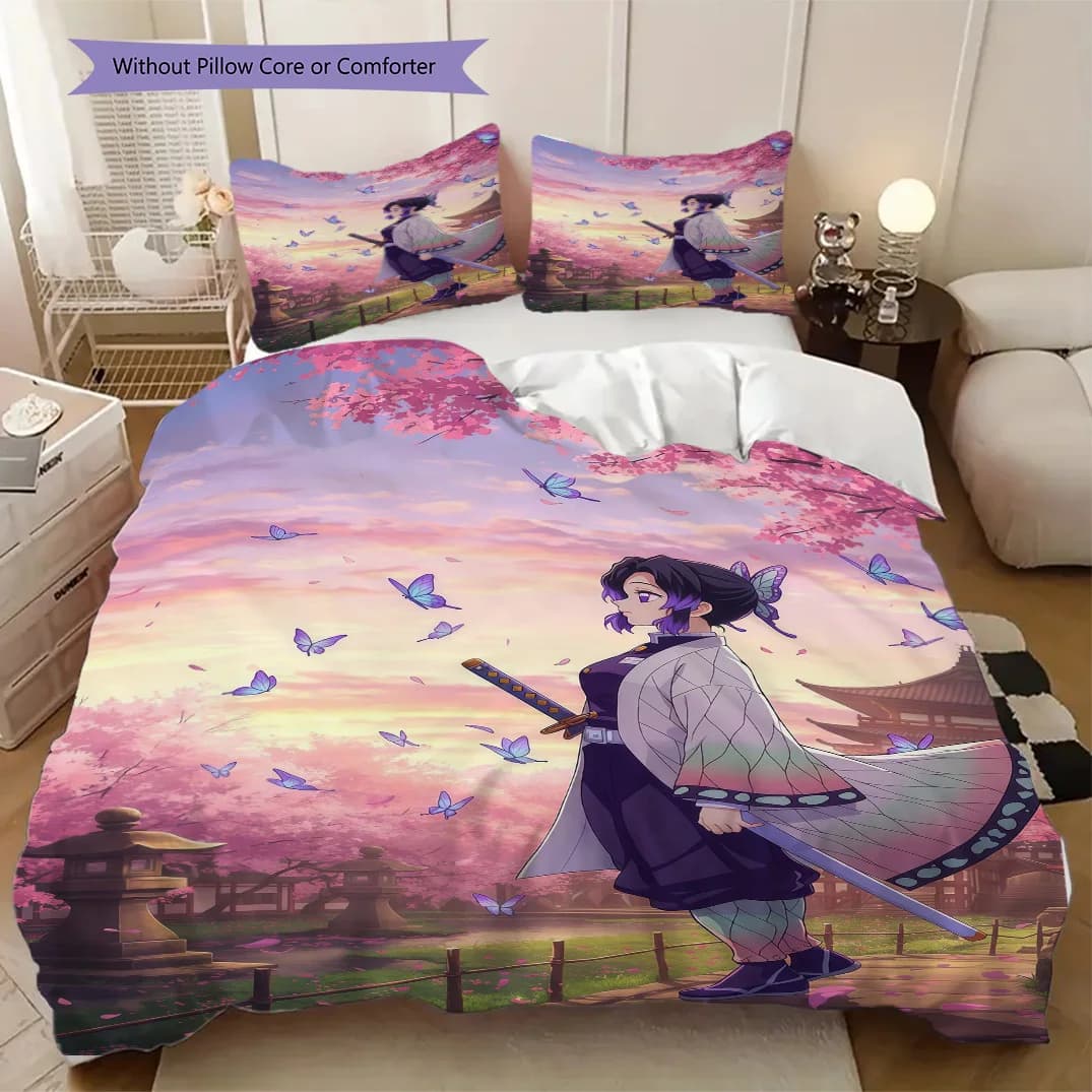 Demon Slayer Shinobu Kochou Soft Comfortable Duvet Cover, Children's Bedding Set Gift, Various Sizes Available LXRa1