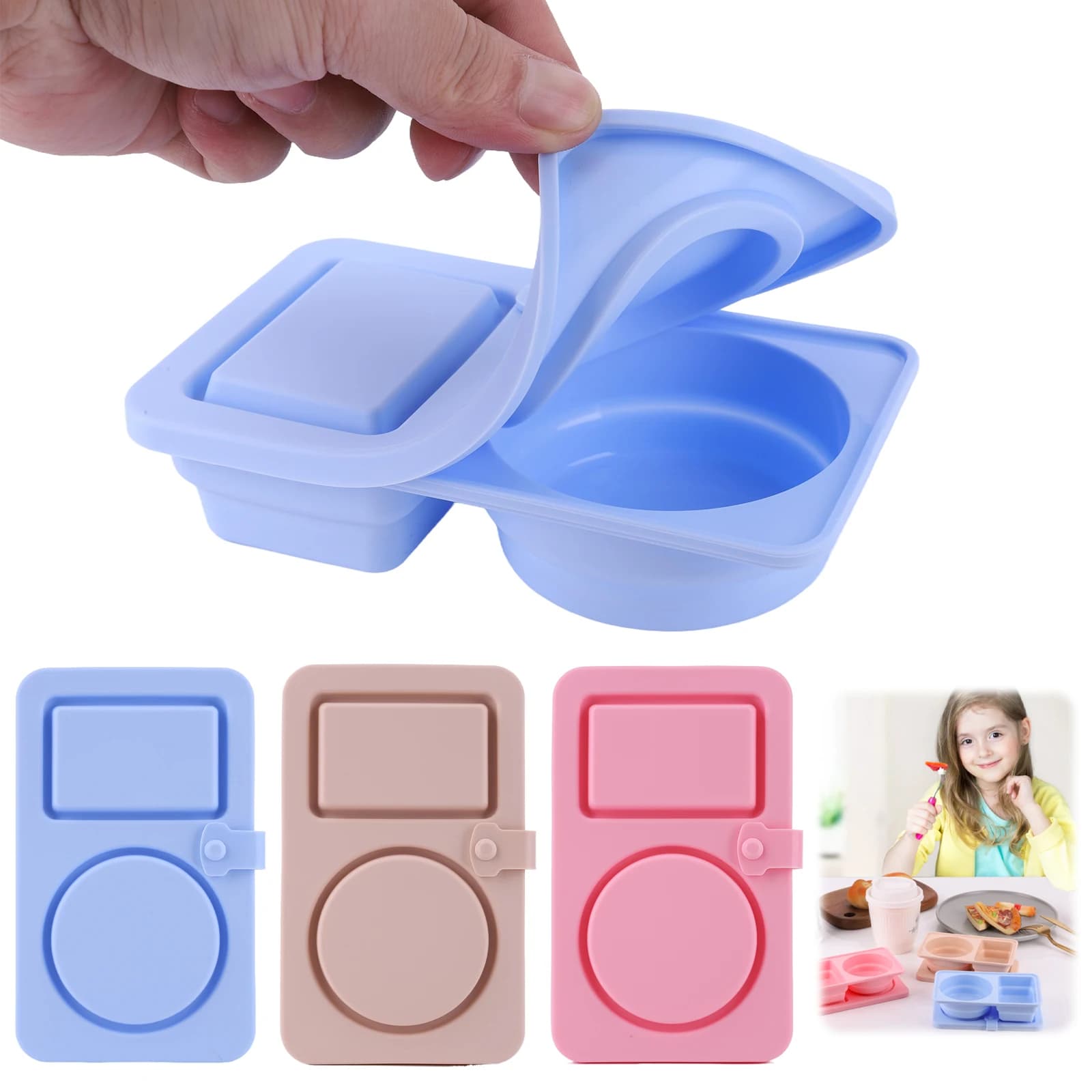 Set of 3 Containers for Snacks at 2 Departments with Cover, Multifunction Containers for Seasonings and Sauces, Ideal for Camping and Picnic