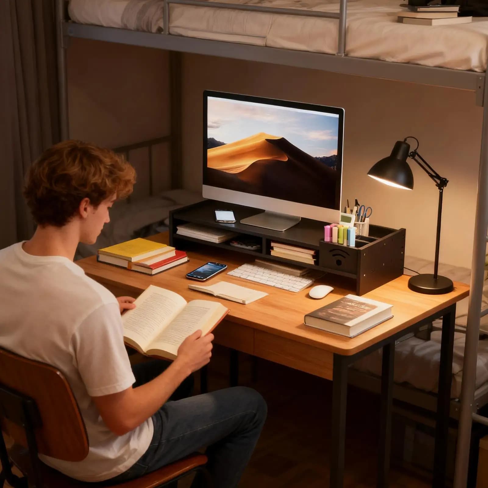 Supporto per monitor da tavolo Rialzo per computer con ripiano ergonomico a 2 livelli con organizer di archiviazione per tavolo da lavoro TV per PC portatile domestico