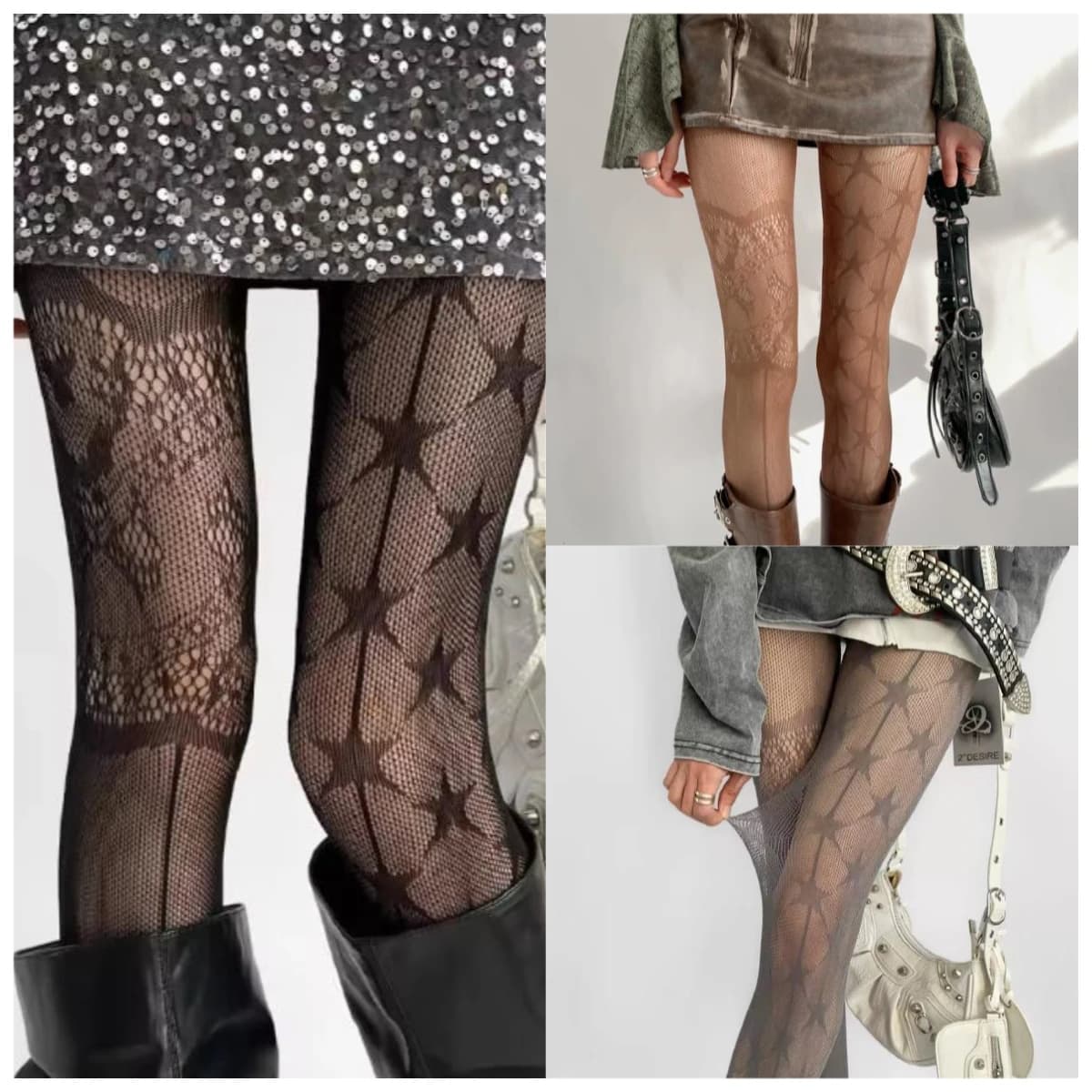 High Street New Designer Socks Punk Gothic Nylon Sexy Fishnet Stockings Mesh Hollowed Out Tights Women AB-style Stars Pantyhose