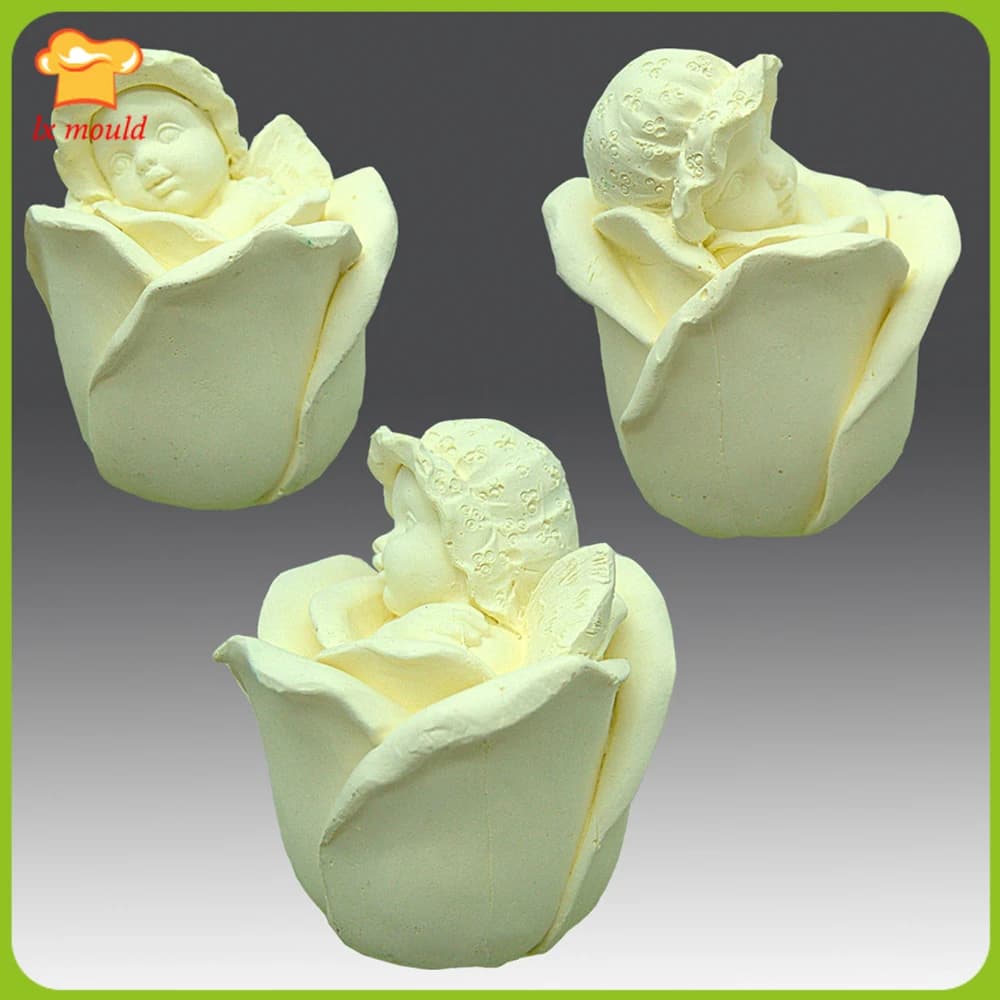 3D Rose Baby Stampo per cioccolato in silicone Ragazza bambola Sugarcraft Cake Topper Decorazioni per gelato Stampo per candele per sapone per cottura fai da te