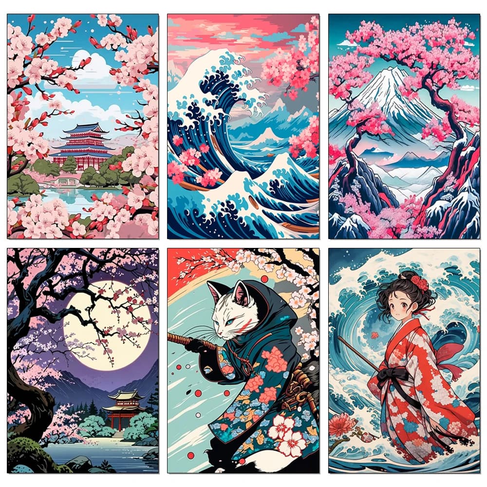 DIY Diamond Painting Cherry Blossom Fuji Mountain Landscape Mosaic Embroidery Cross Stitch Kit Living Room Home Art Wall Decor