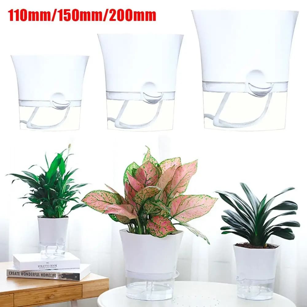 Vaso da fiori in plastica trasparente a doppio strato vaso da fiori autoirrigante corda di cotone irrigazione piccolo vaso per piante con porta di iniezione