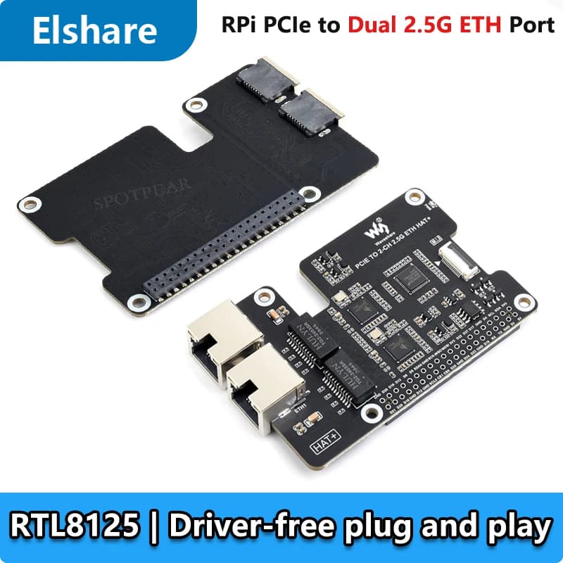 Raspberry Pi 5 PCIe to Dual 2.5G Ethernet Adapter Board - Driver-Free plug and play