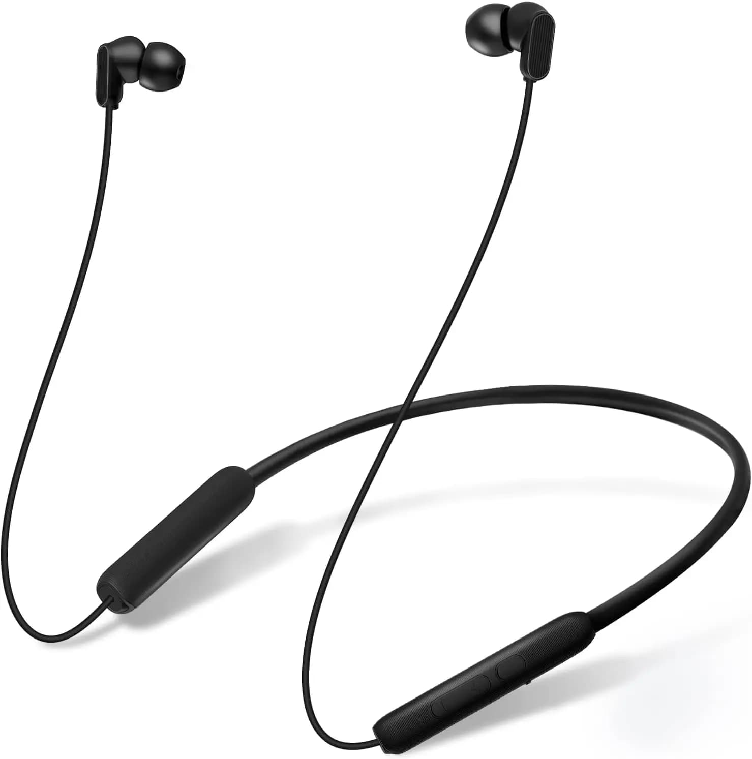 Bluetooth 5.2 wireless earphones with neck band, IPX7 waterproof, deep bass, 20 hours playback, ultralight comfort (Black)