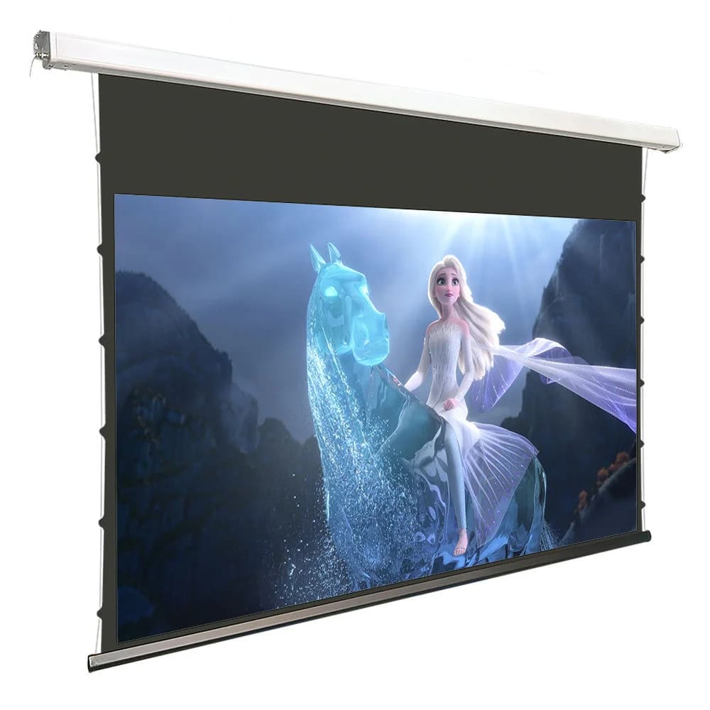 Schermo di proiezione di fascia alta 16:9, schermo per proiettore di proiezione a caduta elettrica con linguetta 4K/8K con tessuto argentato 4K