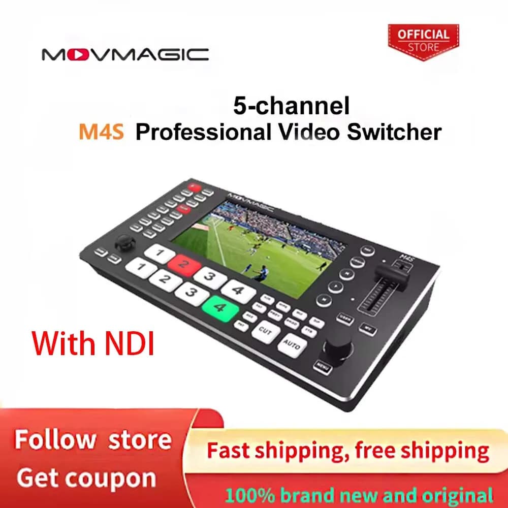 MOVMAGIC M4S 5CH video switcher with 5.5 inch input (4K/60P) with 4HDMI input and 4SDI 1USB, USB 3.1 PTZ/USB/SD support.