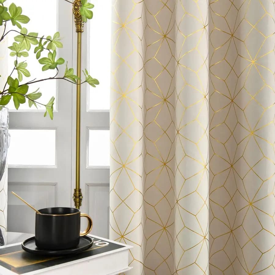 Dark Curtains 100% Black Lengths 213 cm per Bedroom & Living Room, Drappeggi con Motivo Golden Moroccan, Thermal Insulation, con Occhielli per Window