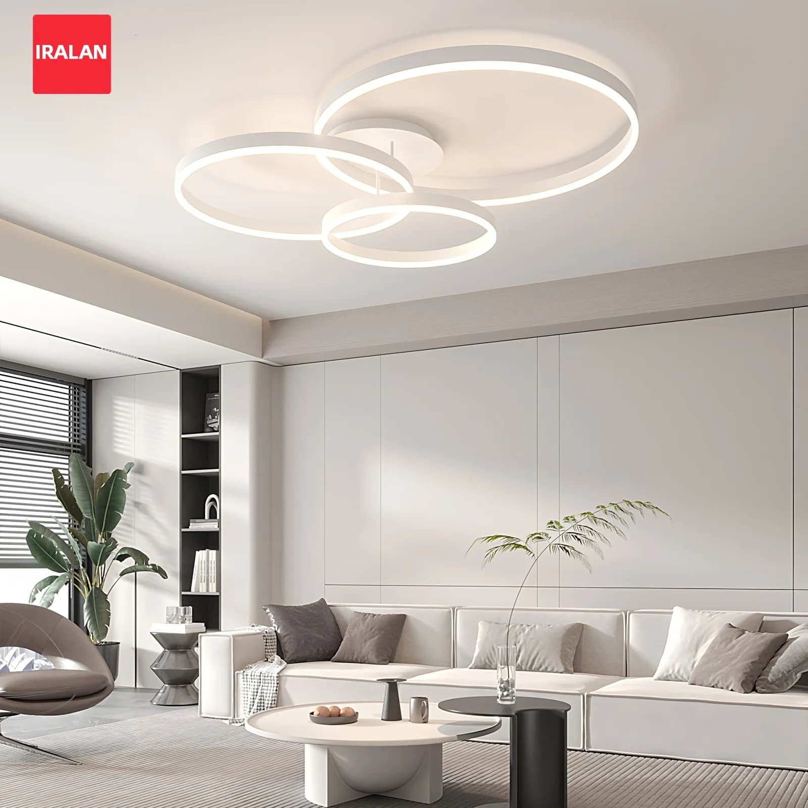 Lampadario a Soffitto IRALAN, Semplice Lampada a Sospensione LED a 3 Anelli, Illuminazione Decorativa Intelligente con Controllo Remoto e App per Regolazione Luminosità