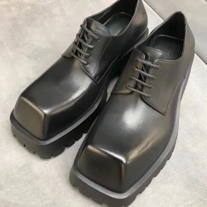 Men's Moccasins Leather motorcycle boots Model crocodile Shoes oxford casual Vintage square toe Derby shoes with plateau