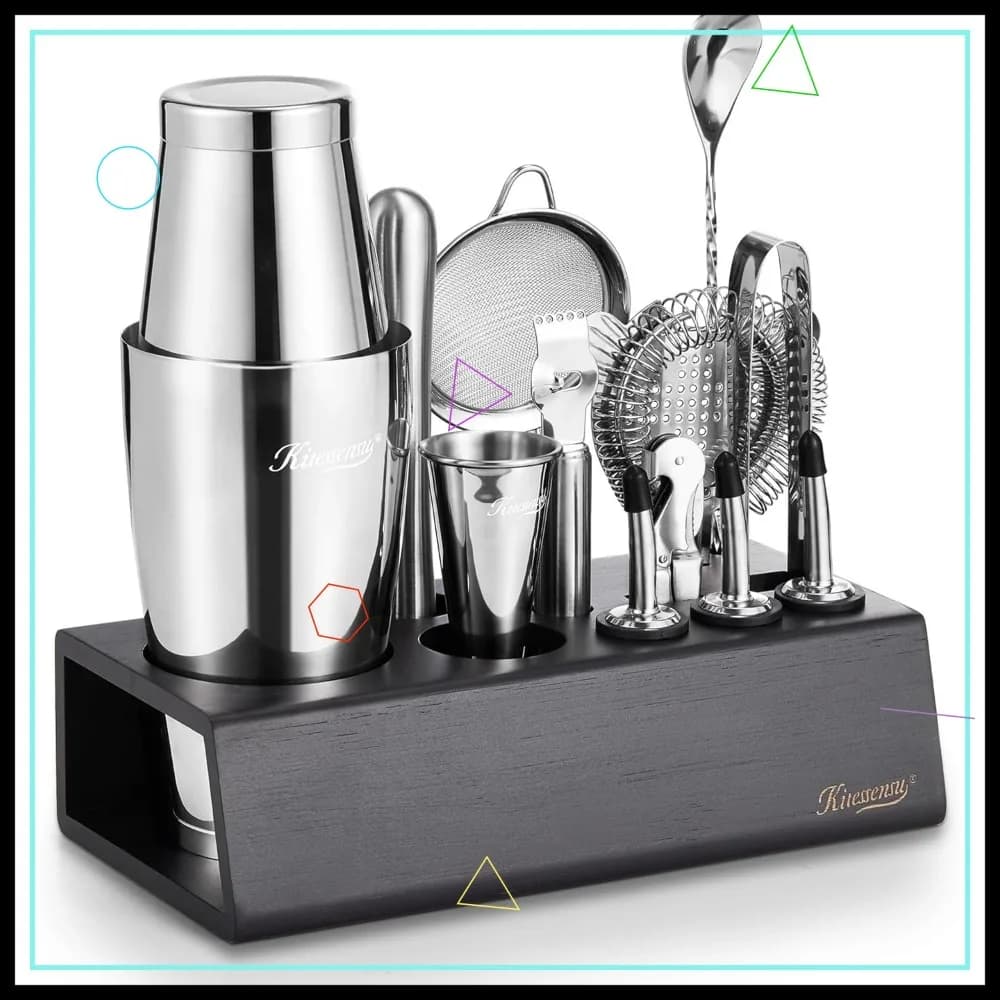 Set Premium per Cocktail con Supporto, Shaker per Martini, Utensili per Agrumi, Colander, Muddler e Jigger per Bar Domestico