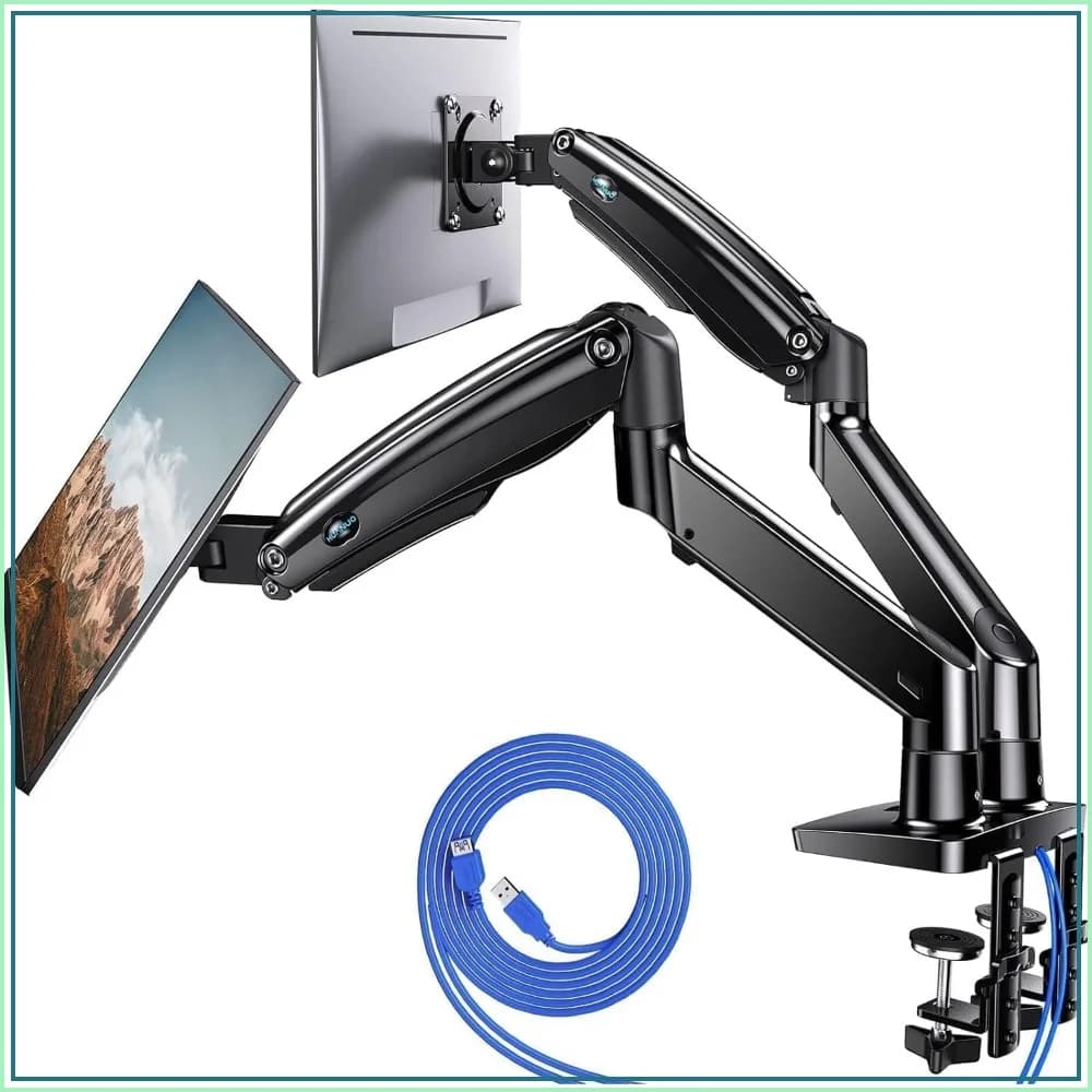 Dual Monitor Stand for 13-40 inch Screens, Height Adjustable Monitor Mount with USB, VESA Mount, Clamp/Grommet Base, Holds 26.4lbs per Arm