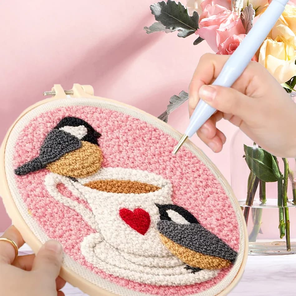 GATYZTORY punch needle embroidery adult crafts Couple Bird Valentine's Day Gift 20x20cm Sewing Embroidery frame Cross stitch kit