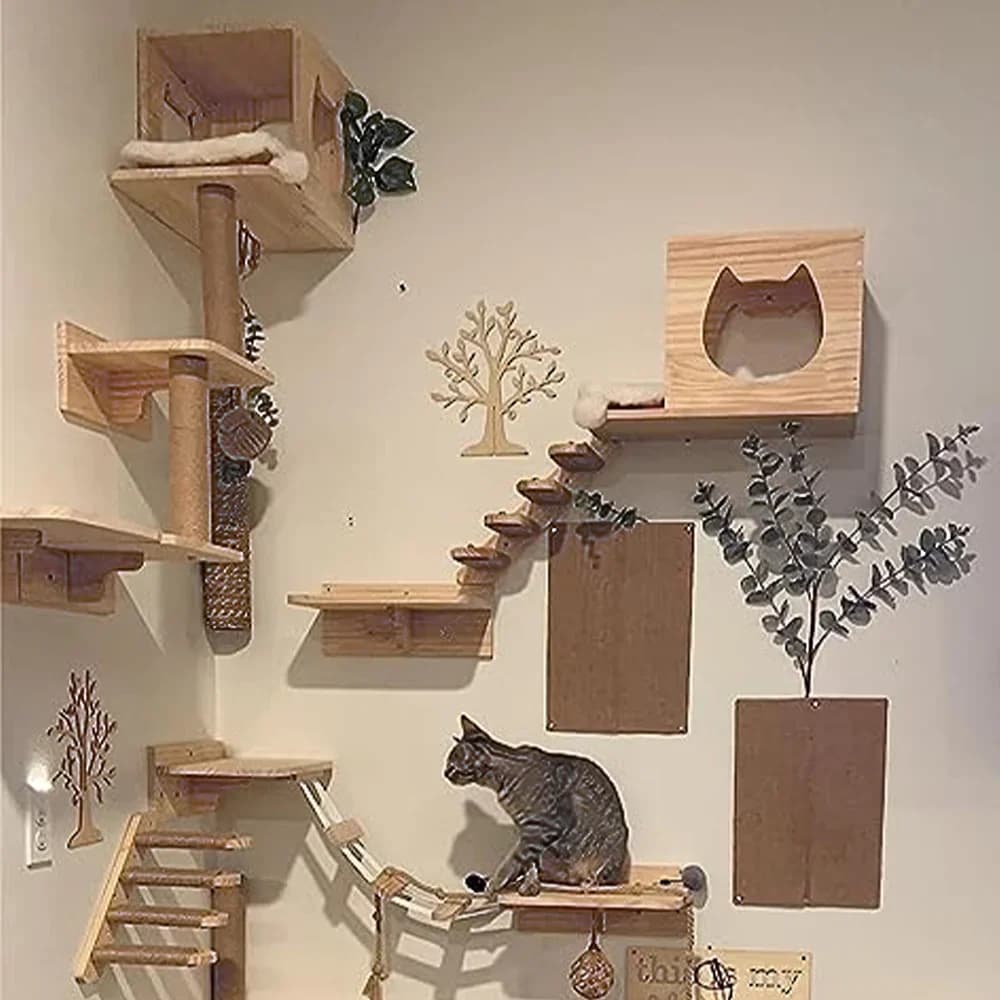 Tiragraffi per amaca montata a parete per arrampicata per gatti, per mobili in legno, gradini per scale, gatti che dormono e giocano