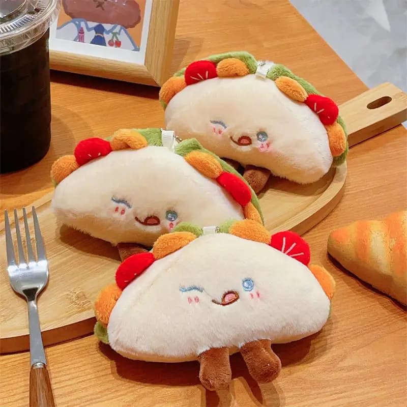 Portachiavi Peluche Taco, Ciondolo per Borsa a Forma di Cartone Animato, Adorabile Regalo per Ragazze, Zaini, Auto e Borsette