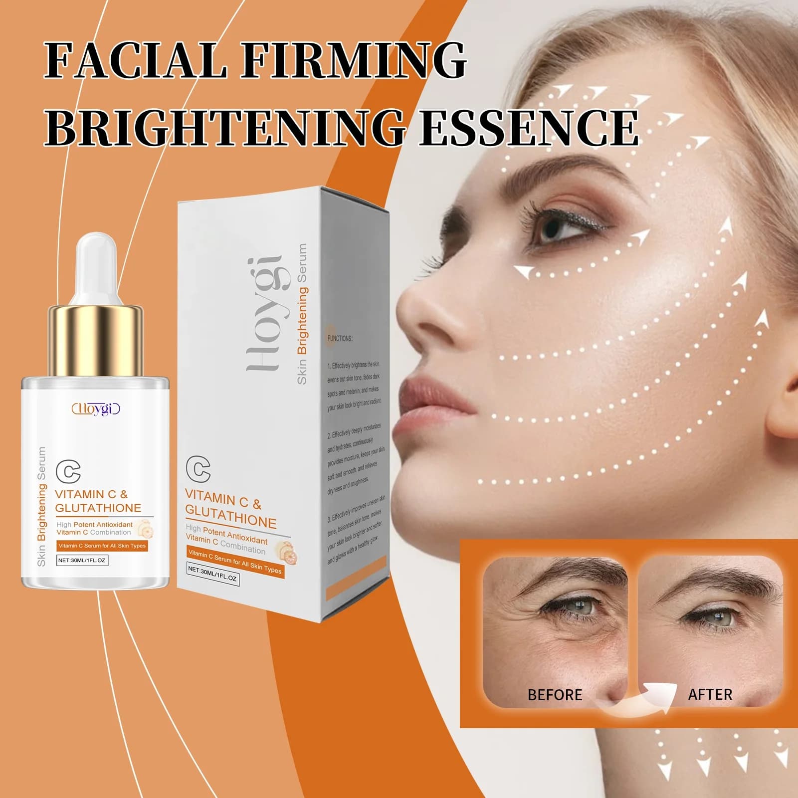 Siero Sliding Face to Vitamin C with Glutathione and Collagen Stringing Face Dissolvency Dark Macchie Hydrating Soft Skin for All Skin