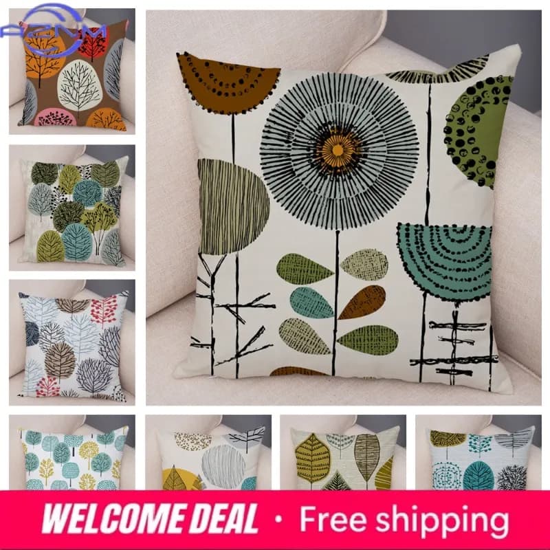 Abstract Art Cushion Cover Decorative Geometric Plant Tree Flower Pillowcase Sofa Home Car