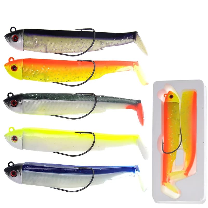 Pesca sull'oceano Jig Head Verme Gancio Pesce Esca morbida Tail 15g 30g Maschere Esche artificiali 2 pezzi Set VENDITA