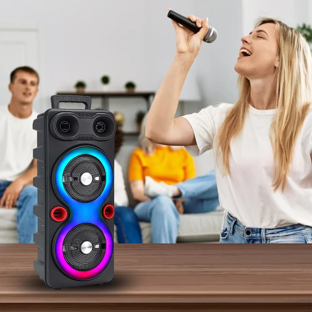 Altoparlante Portatile da Esterno BT 5.0, Subwoofer Stereo da 6,5 Pollici, Macchina per Karaoke con Microfono, Radio FM, LED RGB, Cassa Audio per Feste