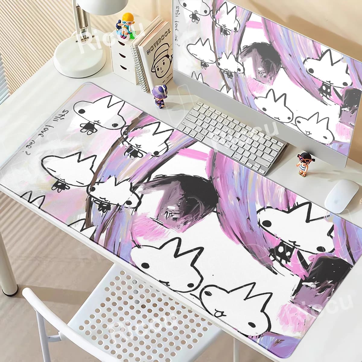 Tappetino da scrivania in gomma rosa carino anime ragazza coniglio giapponese Moe Mine Art Mousepad per giochi in camera Kawaii grandi accessori per PC antiscivolo