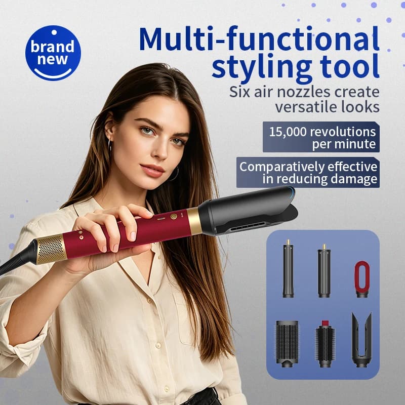 HS091700W Professional Brush 6 in 1 for Styling with Hot Air and Cold, Hair dryer, Iron, Straight Plate, Rapid Drying, Voluminous Waves