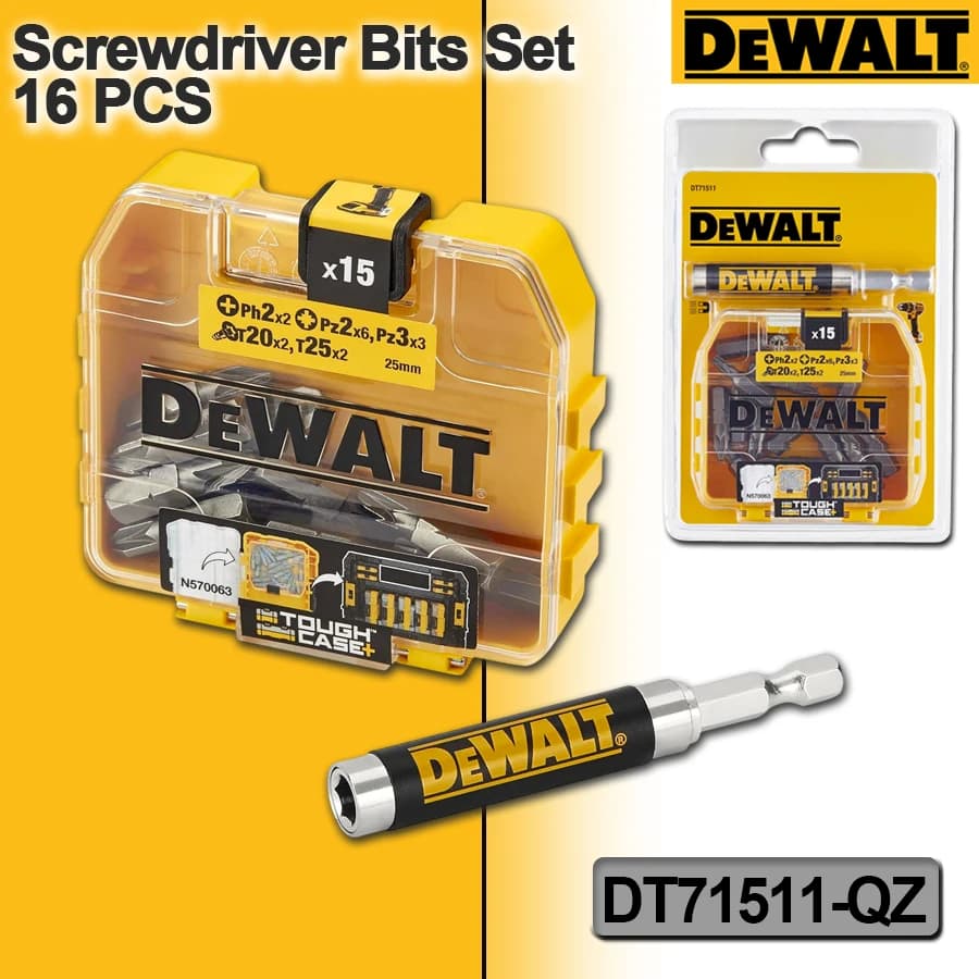 Dewalt 16 punte per cacciavite e inserti porta magneti telescopici Ph2 x PZ2, PZ3 x 6, 2 x 3, T20 x 2, T25 x 2, DT71511-QZ