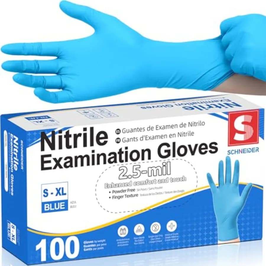 Schneider Medical Nitrile Exam Gloves, Blue Disposable Gloves Latex Free Powder Free for Medical, Cooking, Cleaning