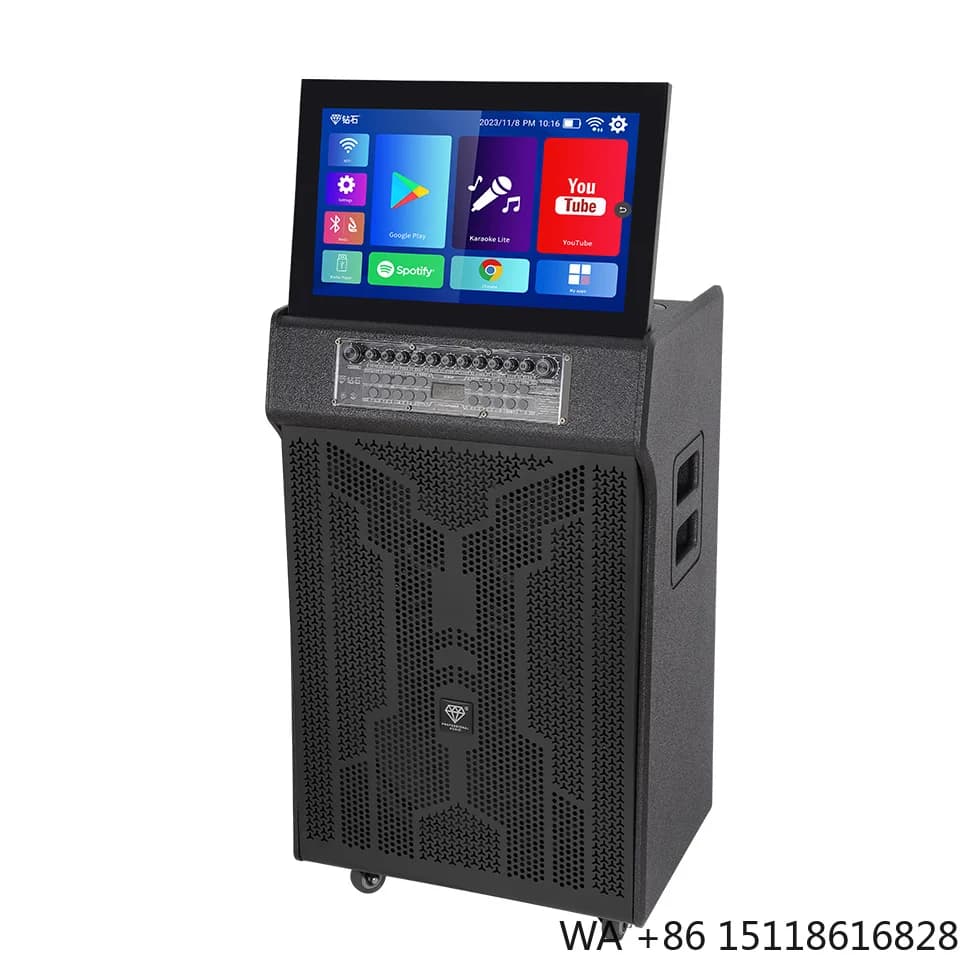 Big Power Professional Speaker KTV System Karaoke Machine 18.5 Inch Touch Screen 200W Rechargeable Battery Outdoor Speaker