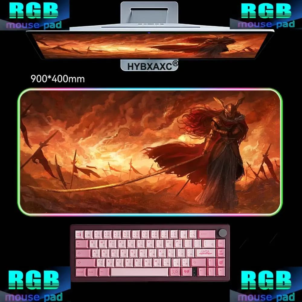 Gaming Mouse Pad RGB Deskmat Anime Pc Accessories Mousepad E-Eldens R-Ring Mat 900x400 Gamer Large Desktop Extended Desk Carpet