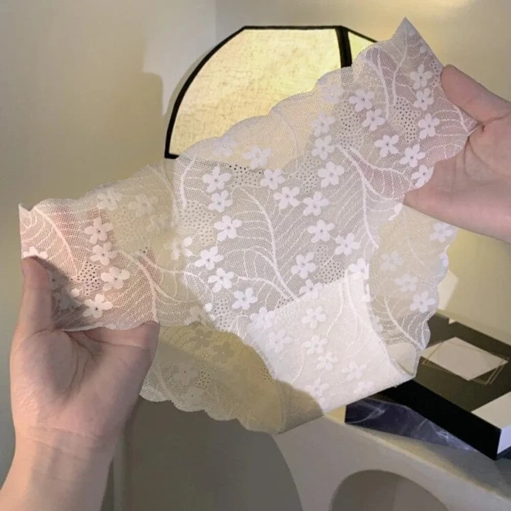 Mutandine in Pizzo Senza Cuciture con Fiori, Morbide e a Vita Media, Biancheria Intima Trasparente in Rete per Donne