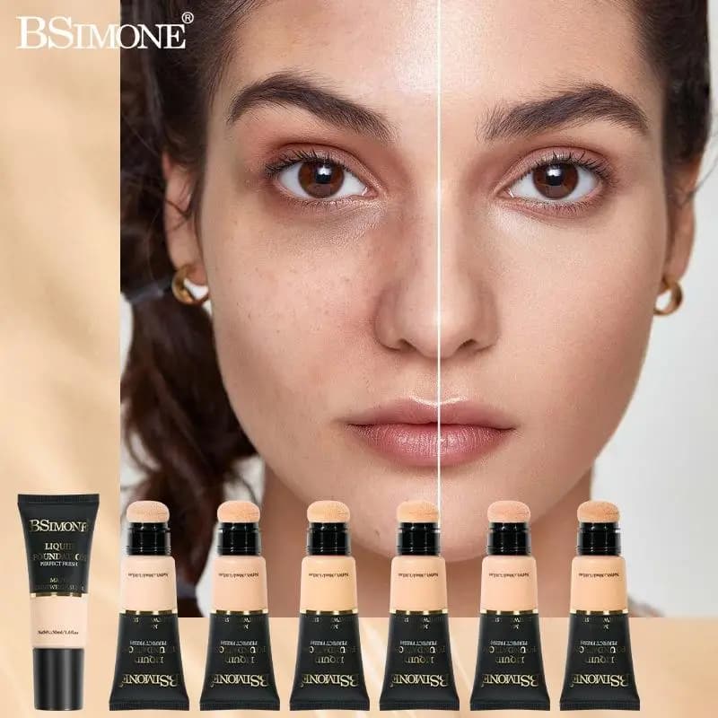 1Pc BSIMONE Heavy Duty Liquid Cover Long Life, Waterproof, Oil Control, Opaca Finish with Sponge Brush for Make-up