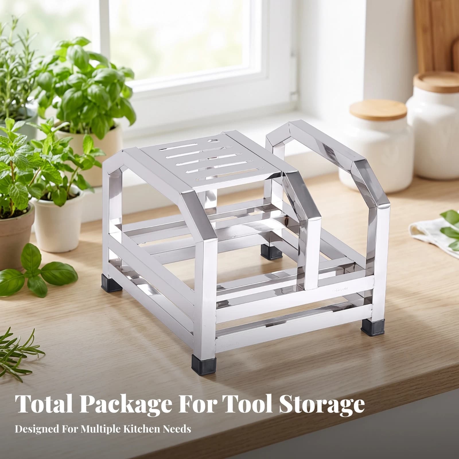 Cutting Board Rack with Blade Holder Non-Slip Kitchen Blade Stand with Board Slot Countertop Organizer Compact Multifunctional