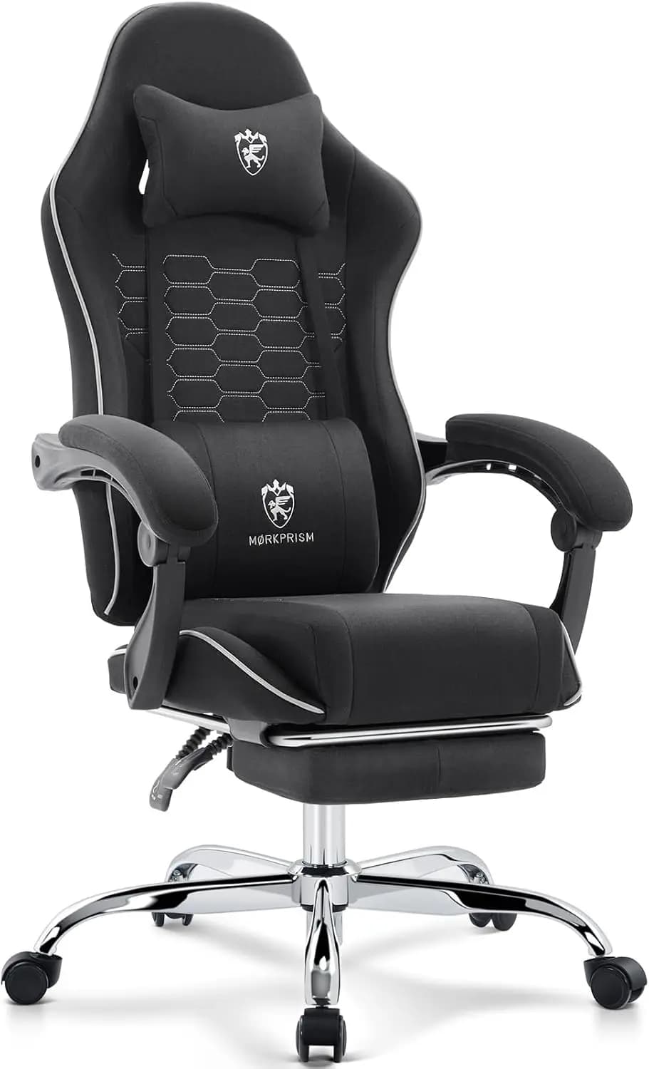 Sedia da Gaming in Tessuto Traspirante, Sedia da Ufficio con Poggiapiedi, Supporto Lombare Massaggiante e Cuscinetto in Gel, Ergonomica Reclinabile