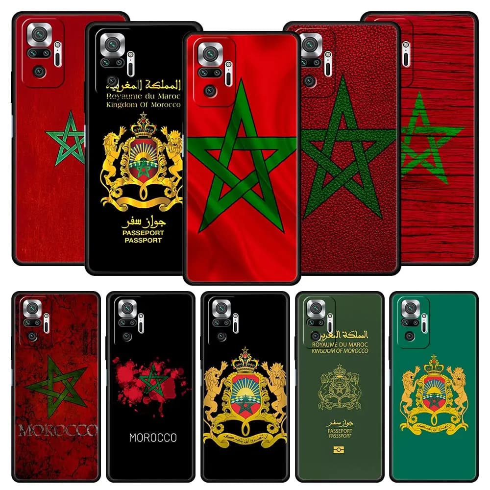 Custodia per passaporto bandiera del Marocco per Xiaomi Redmi Note 14 13 5G 10 11 12 Pro Plus 4G 14C 13C 12C 10C Cover nera