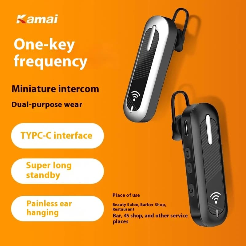KAMAI Mini Walkie Talkie Transceiver Hook For Ear Hanging Radio Bidirectional Charging USB Handheld Wireless TYPC C Headphones