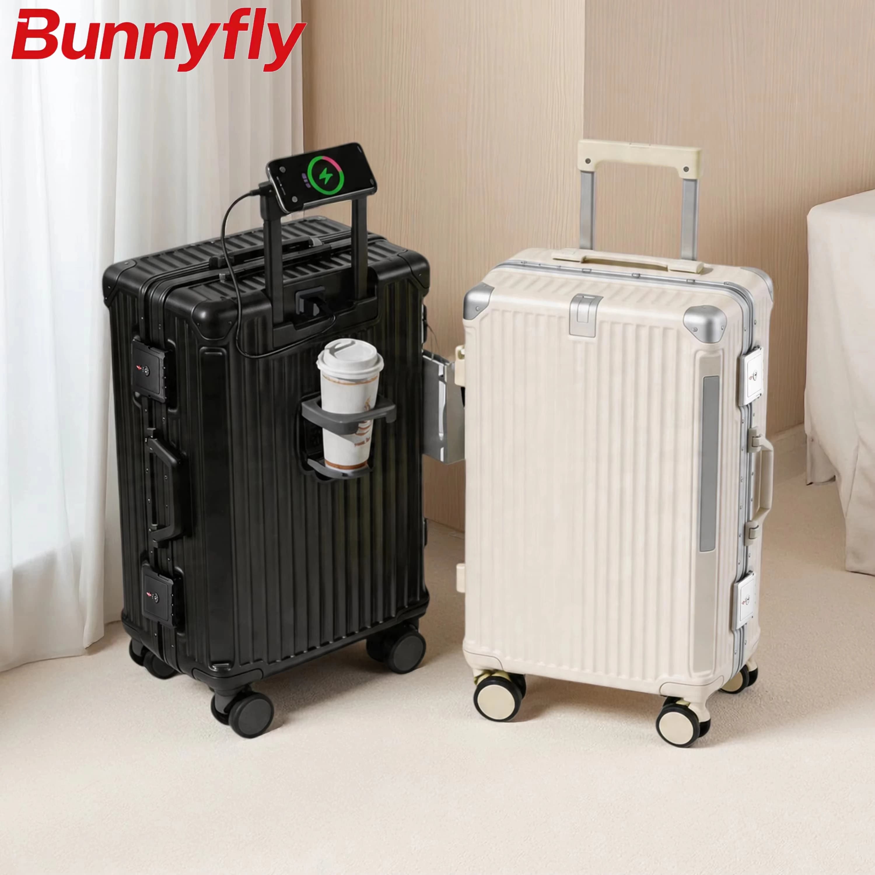 BunnyFly 20 24 26 Carry-On Luggage Suitcase Aluminum Frame Trolley Case Travel Suitcase Men Women PC TSA password lock