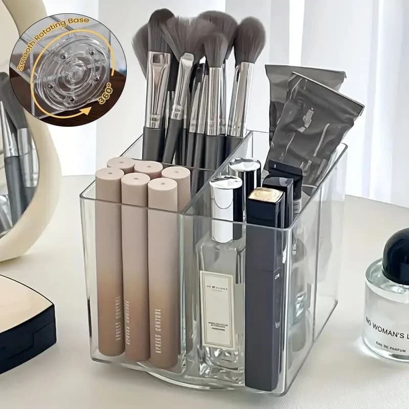 360 ° Rotating Tool Box for Makeup Brushes Portable Makeup Brush Case with Multiple compartments Desk Cosmetic Tool Box