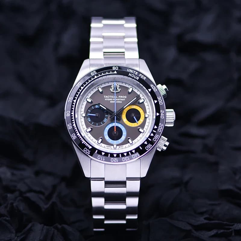 Watch man tactical frog Stainless steel chronograph watch Sapphire crystal VS75 Movement SOLARE BGW-9 Luminous 20Bar Waterproof