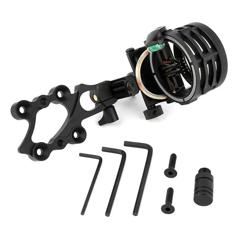 Bow Sight 5-Pin Wide-Aperture Hooded Design with Extra-Bright Fibers for Fast Target Acquisition in Dense Brush and Low-Light Dawn Hunts
