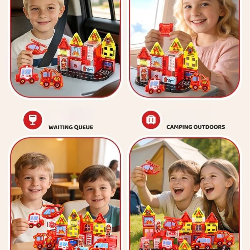 Mini Portable Magnetic Sheet Assembly Engineering Vehicle Crane DIY Magnetic Building Block Tiles Track Kit Construction Puzzles