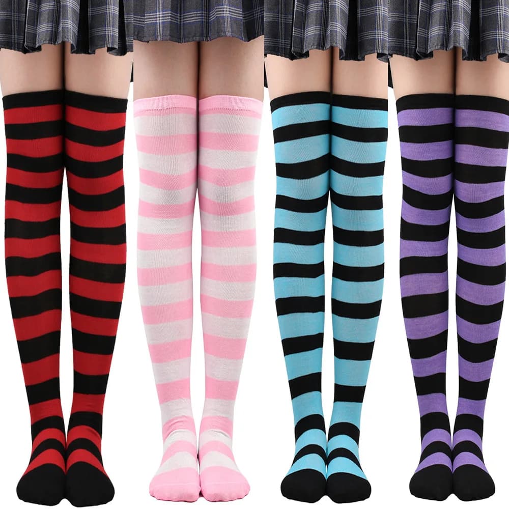 Nuovi Calze Lunghe da Donna 2025, Stile Giapponese a Righe Blu e Bianche, Calze Sopra il Ginocchio, Calze al Ginocchio