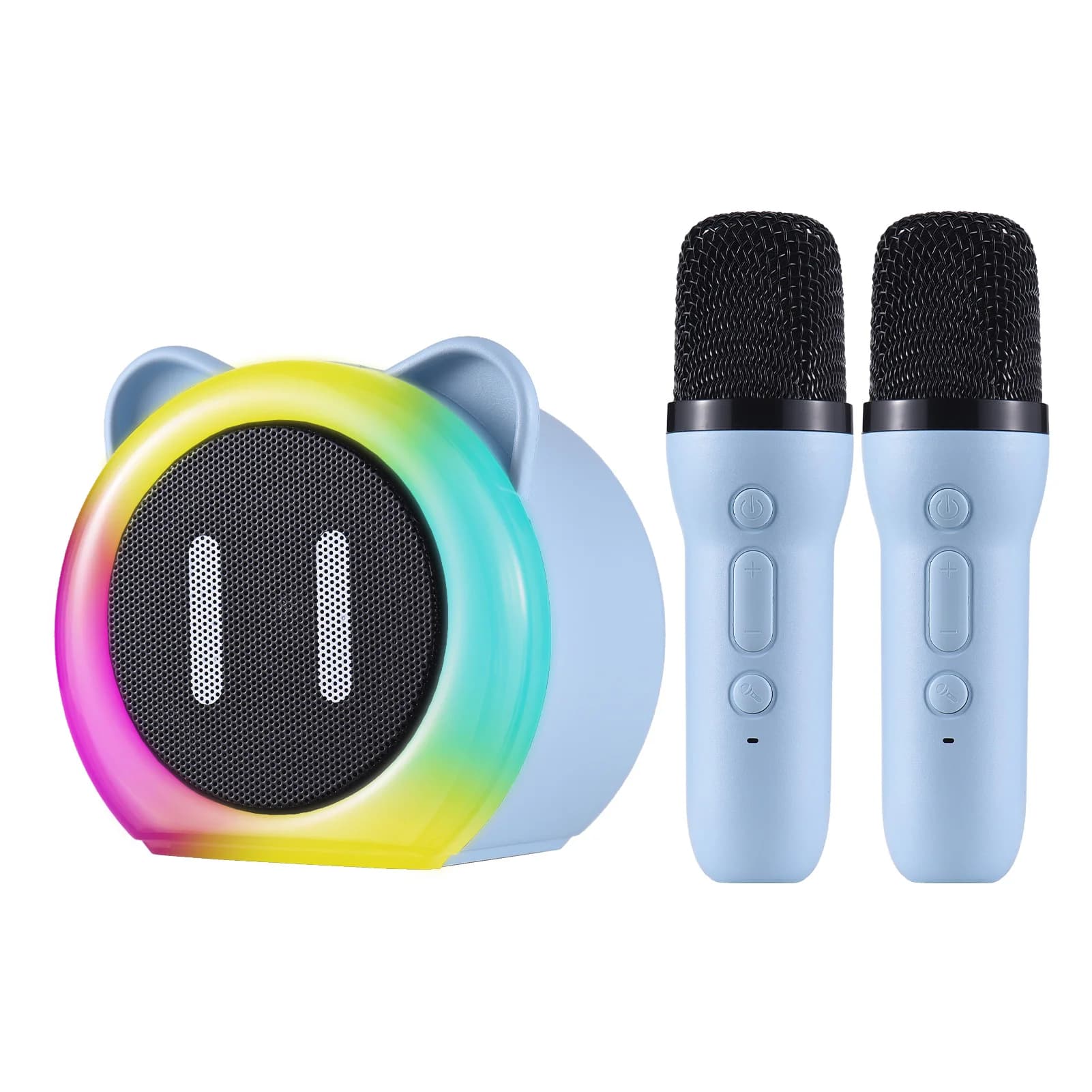 Macchina per karaoke con 2 microfoni wireless Microfono BT e altoparlante Set KTV con effetti luminosi RGB MicKaraokeSystem portatile
