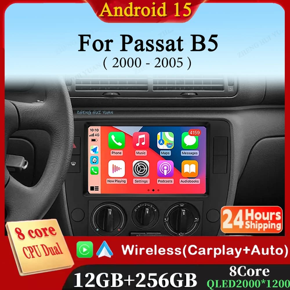 Android 15 Per Volkswagen Passat B5 2000 - 2005 Carplay Auto 2K Schermo Autoradio Lettore Multimediale WIFI + 4G Autoradio Stereo 2din