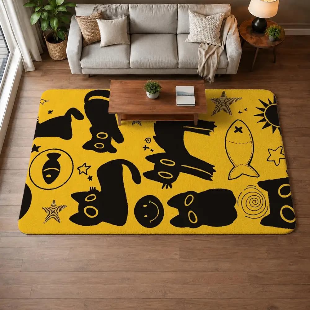 Art BBlack Cat Silhouette Printed mat with cat silhouette, non-slip mat for door, bath mat, kitchen mat, super absorbent carpet for entrance