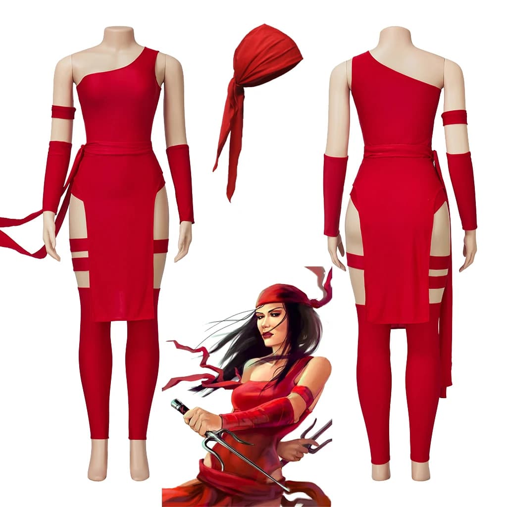 Anime Elektra Natchios Costume Cosplay Dress Red Sexy with Hoodies Woman Halloween Party Superhero Elektra Combat Dress
