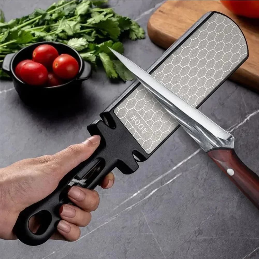 Knife sharpener 5 in 1 with diamond bars 400/1000, multi- tool for kitchen knives, tungsten and ceramic steel sharpening, double face sharpening