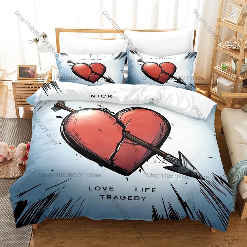 Nick Carter Love Life Tragedy Fan Merch Duvet Cover + 2 Pillowcases Pop Singer Bedding Set Comfortable Textile for Music Lovers