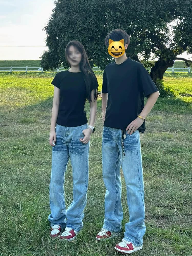 Jeans a coltello piegato modello tuono azzurro Jeans da uomo American Vibe gamba dritta a vita alta pantaloni svasati dimagranti Faion giovanile