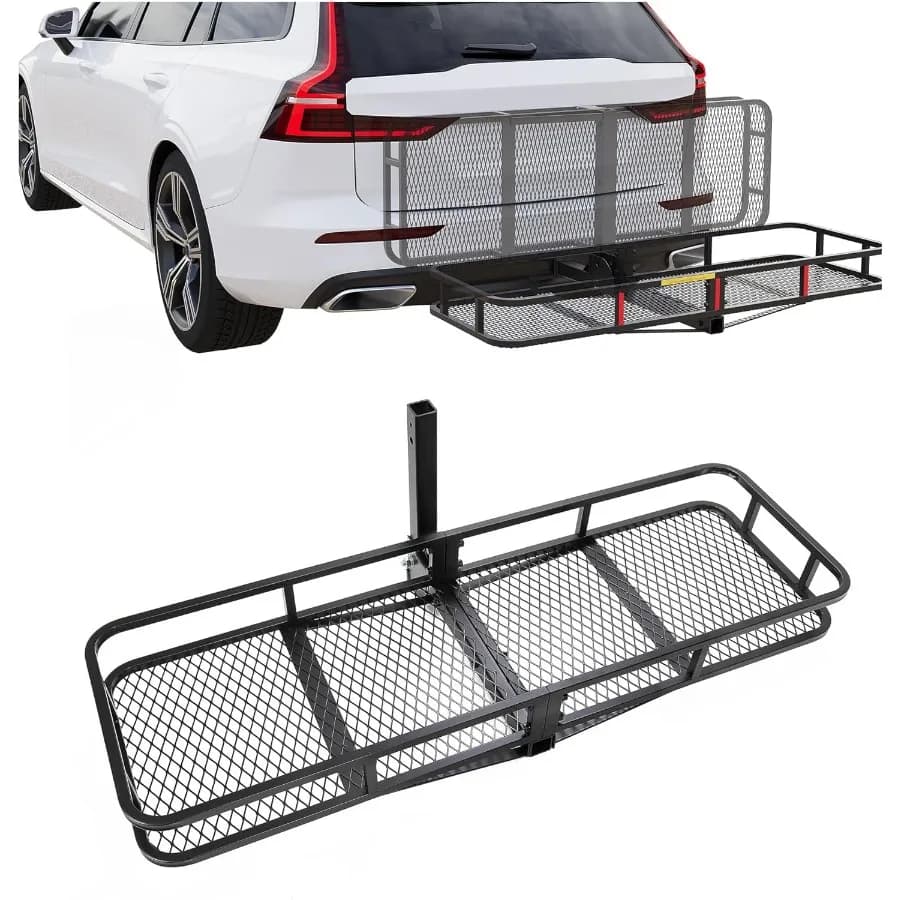 Portapacchi Pieghevole 60x19.5x5.5 per Gancio Traino, Cestello Posteriore per Bagagli, Adatto a Ricevitori da 2 Pollici per Furgoni, SUV, Camion, Rimorchi, Auto, Rimorchio Pieghevole