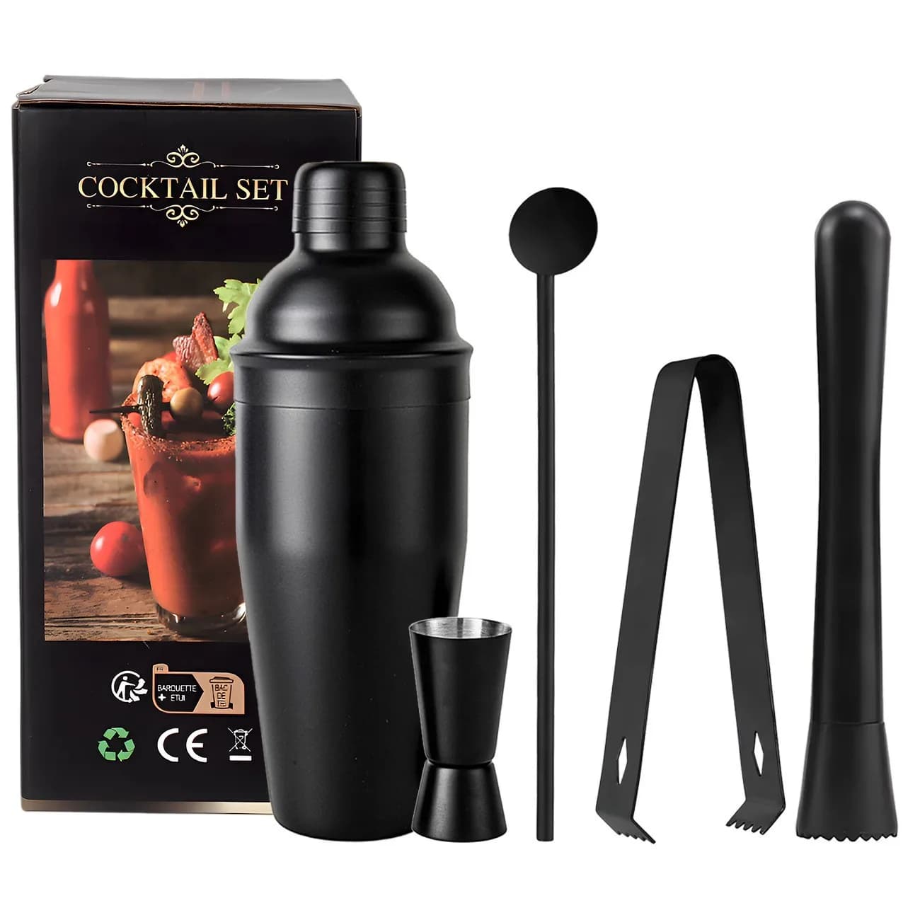 Shaker per cocktail in acciaio inossidabile Strumento da bar per kit da cocktail domestico in cinque pezzi